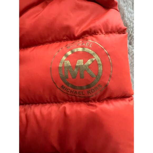 Michael Kors Womens Red Packable Down Fill Jacket Size L Gold MK Zipper Lightwei - Picture 7 of 16